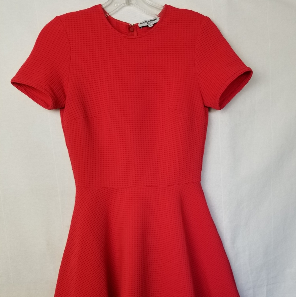 Opening Ceremony Clos Textured Dress Cherry Red Short Sleeves Size Small - Picture 5 of 15